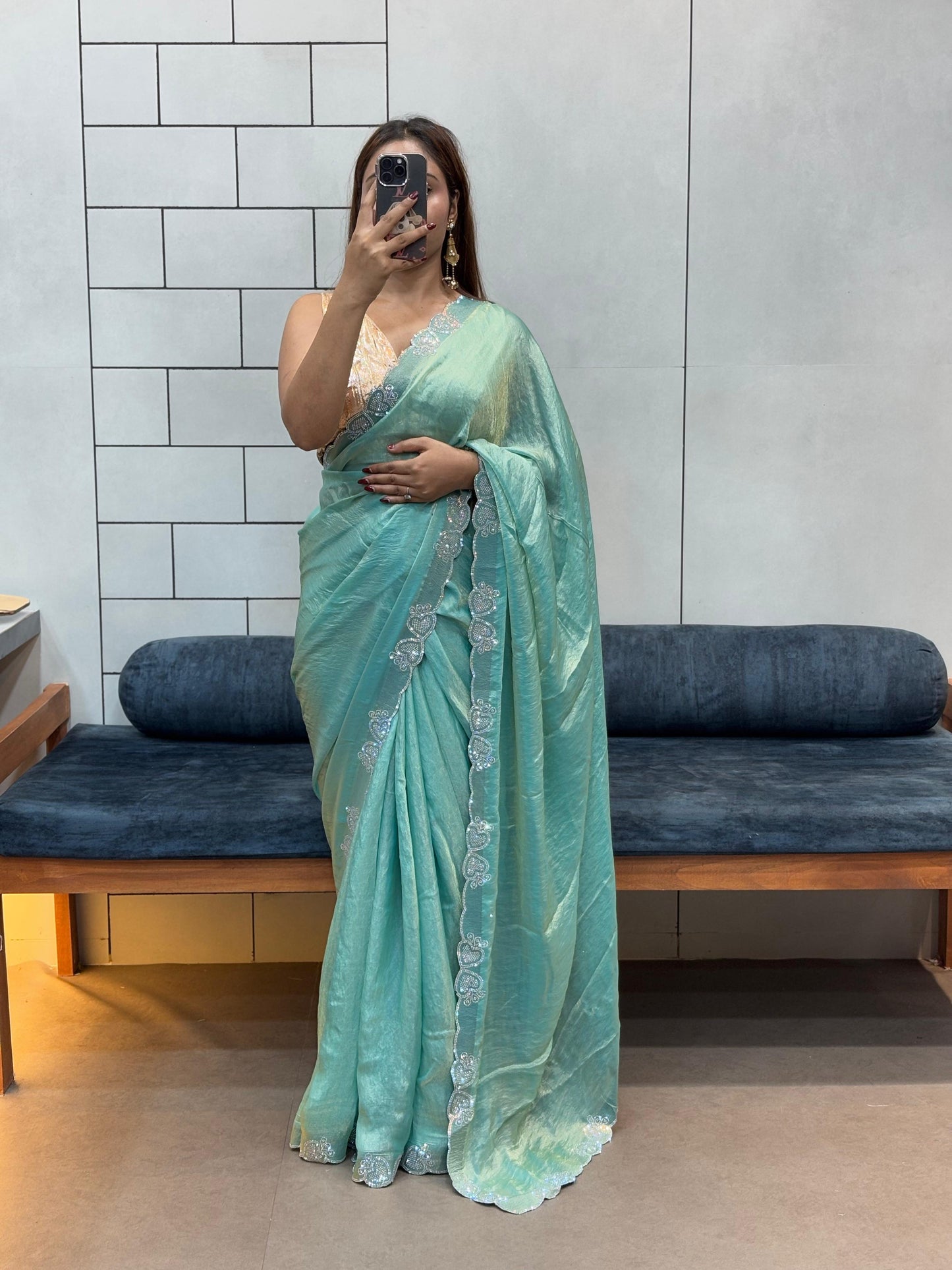 New Partywear Soft Silk Heavy Diamond Work Fancy Designer Saree With Blouse Piece