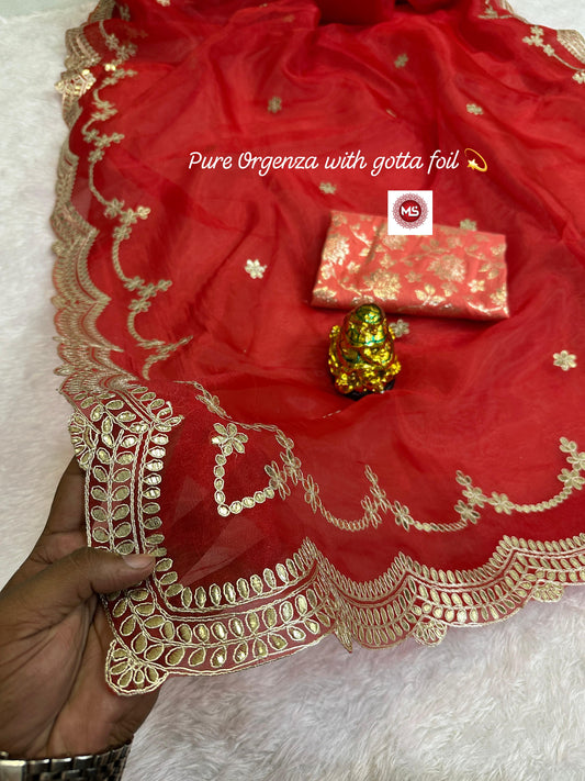 Beautiful net organza Designer saree with C*pallu Foil gota work border  & butti all in saree or elegant cutwork boder..✨