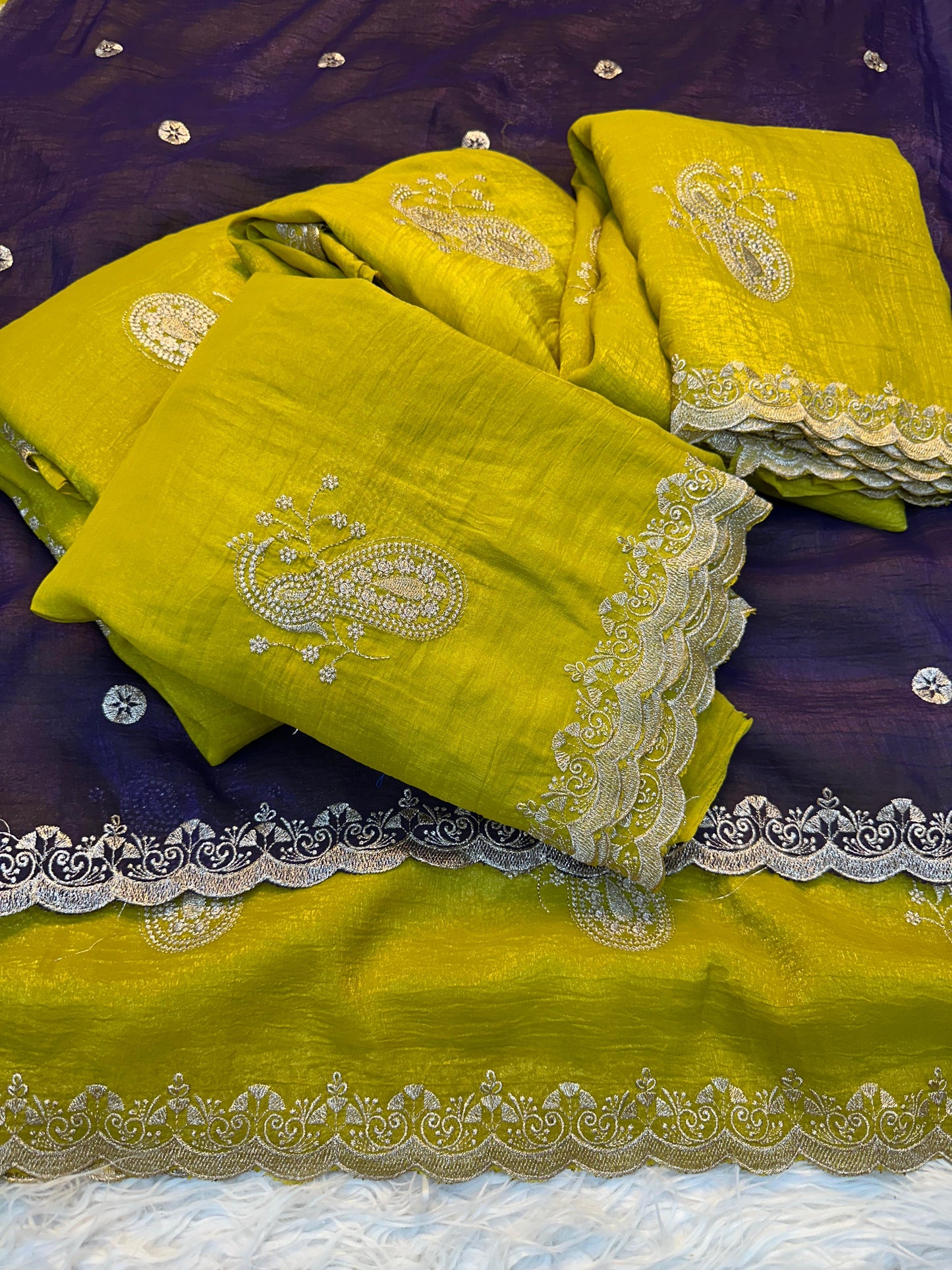partywear Tussar crush sarees with Beautiful peacock motifs