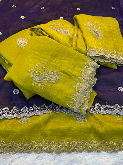 partywear Tussar crush sarees with Beautiful peacock motifs