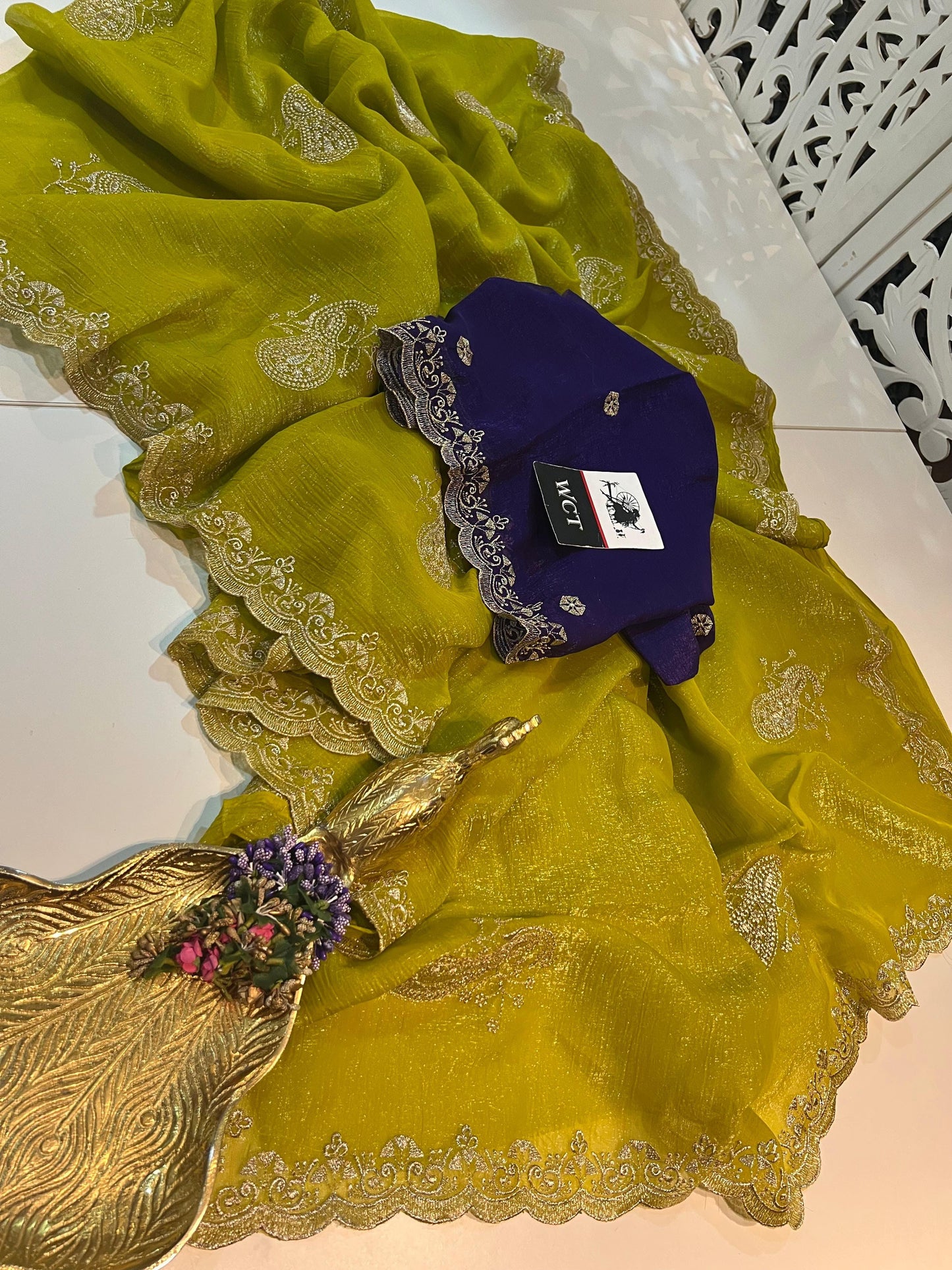 partywear Tussar crush sarees with Beautiful peacock motifs
