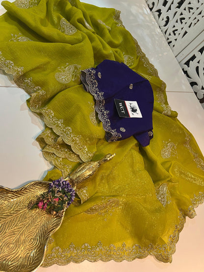 partywear Tussar crush sarees with Beautiful peacock motifs