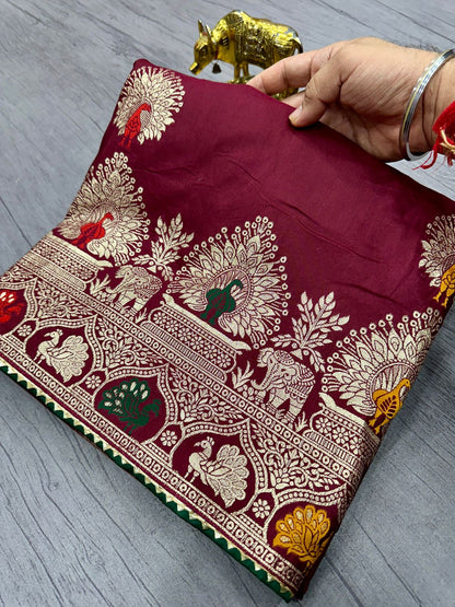 Pure Dola Silk With Zari Weaving Saree WIth Zarkan Pallu  Border