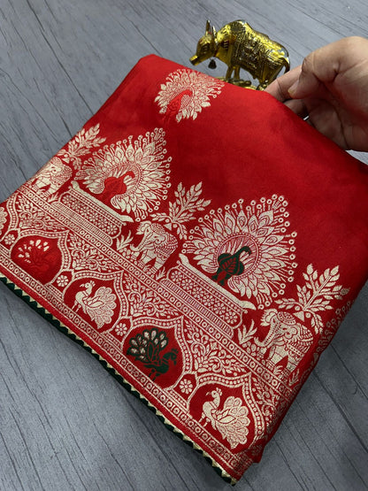 Pure Dola Silk With Zari Weaving Saree WIth Zarkan Pallu  Border