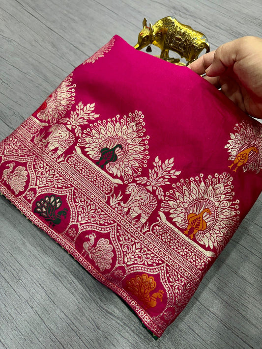 Pure Dola Silk With Zari Weaving Saree WIth Zarkan Pallu  Border