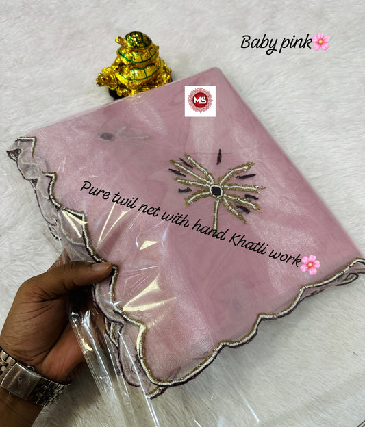Best Pure Twile Net Very Soft Fabric Saree With Beautiful  Kutdana Moti Hand Work Saree