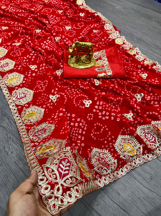 With Beautiful Premium Raw Silk with Heavy Gota Pati Work in Blouse