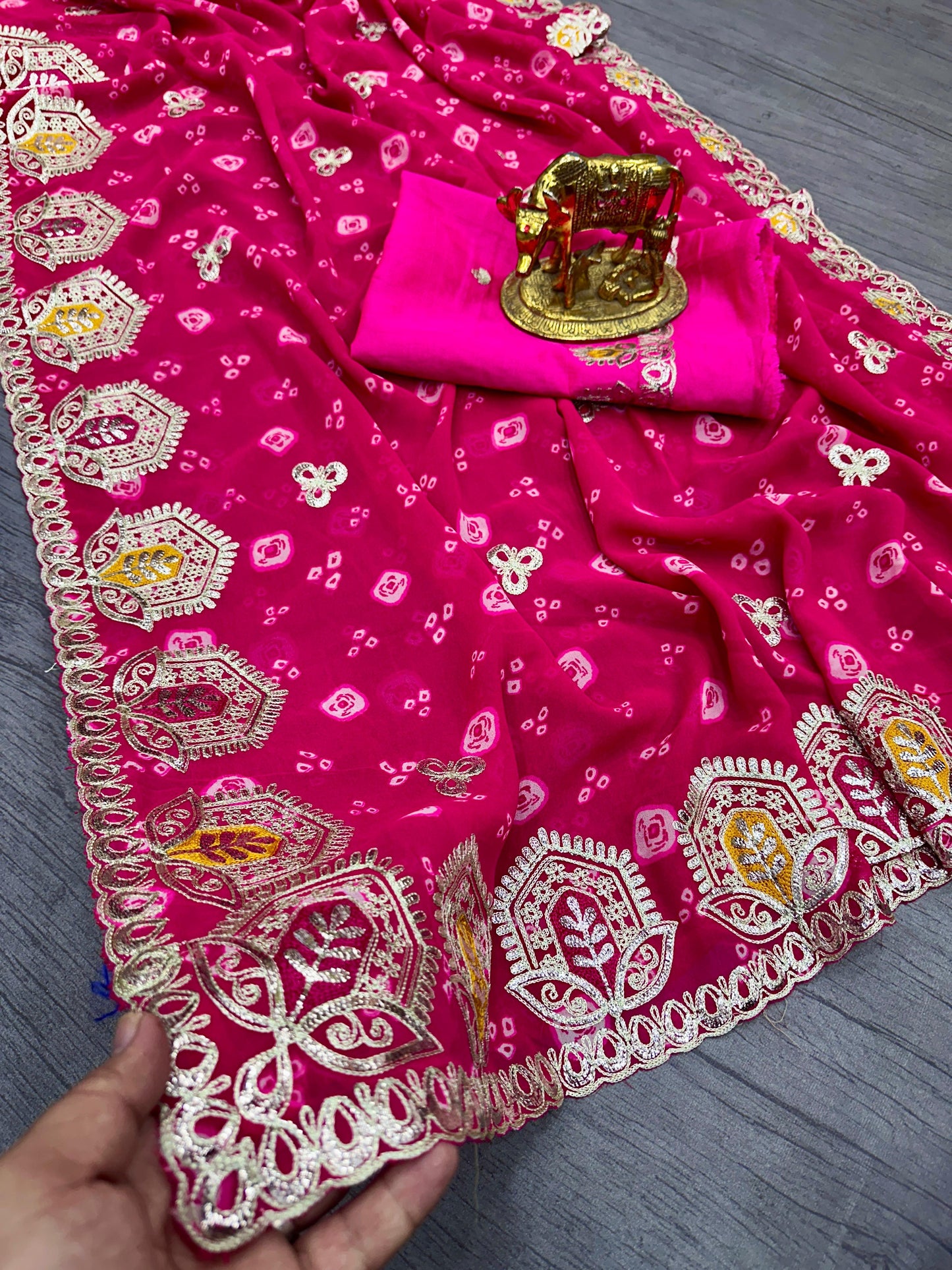 With Beautiful Premium Raw Silk with Heavy Gota Pati Work in Blouse