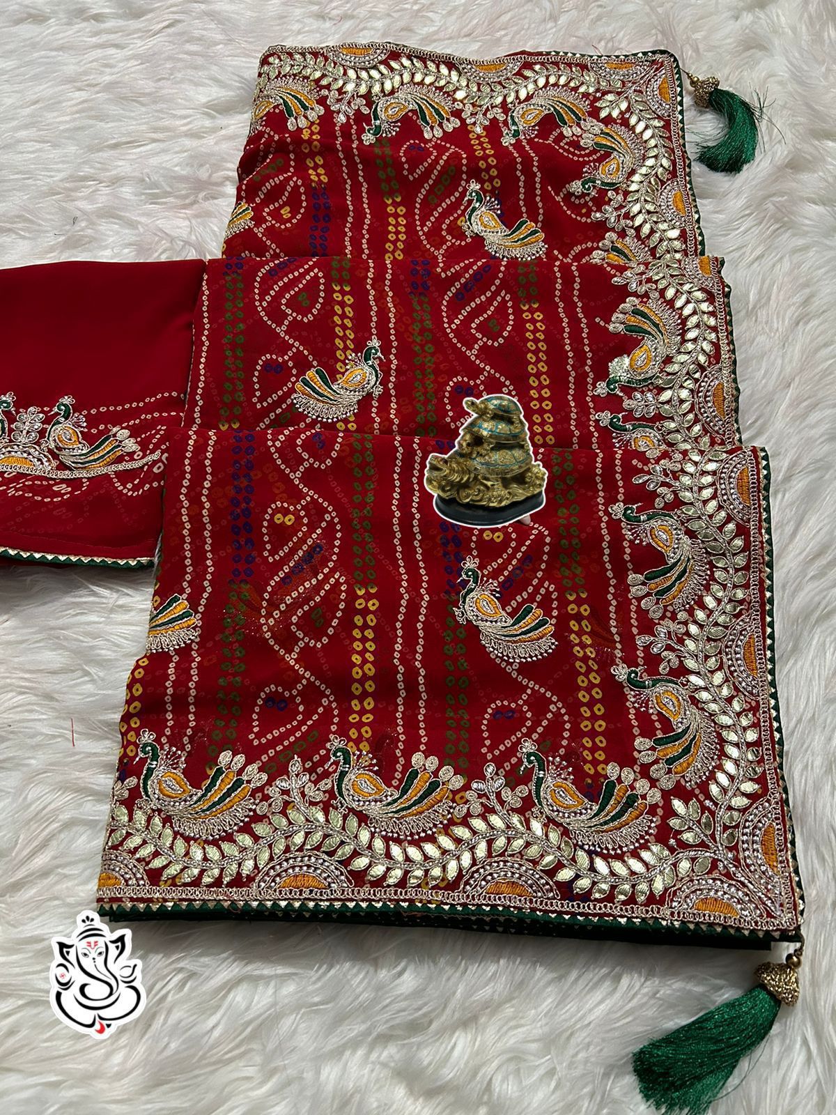 heavy georgatte bandhej saree with beautiful c-pallu with thred and gottpati work in all saree
