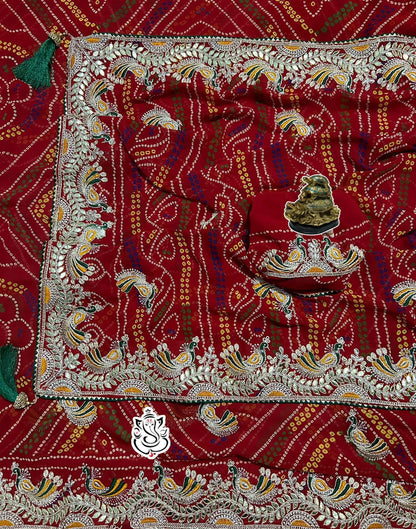 heavy georgatte bandhej saree with beautiful c-pallu with thred and gottpati work in all saree