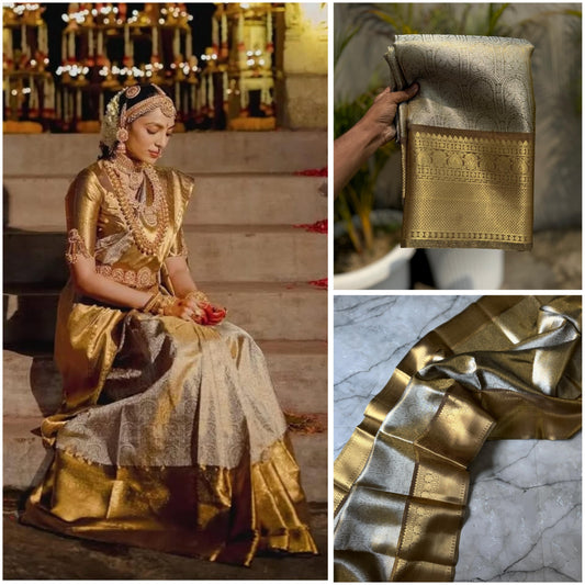 Festive wear Golden Color Banarasi TIssue Silk Emboidery Work Fancy Designer Saree With Blouse