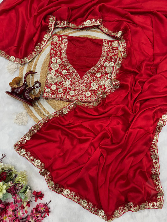 Soft Rangoli silk with hand Diamond