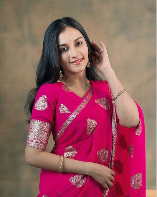 Latest Function wear Viscose Georgette Jacquard Weaving Work Fancy Designer Saree