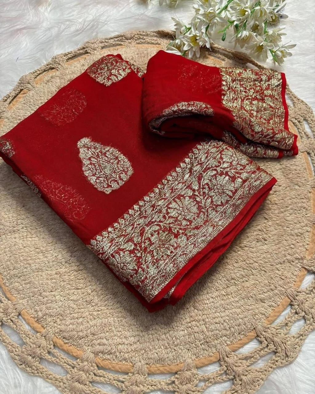Latest Function wear Viscose Georgette Jacquard Weaving Work Fancy Designer Saree