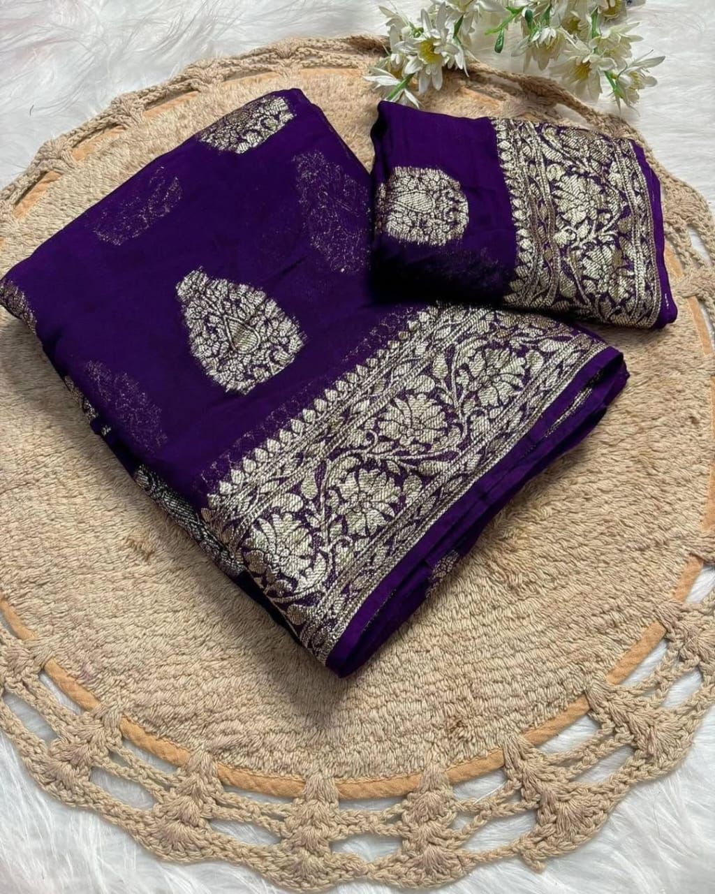 Latest Function wear Viscose Georgette Jacquard Weaving Work Fancy Designer Saree