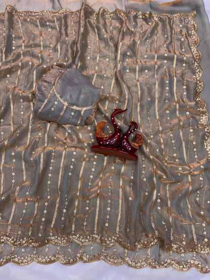 Beautiful Sequence Embroidery Work Saree