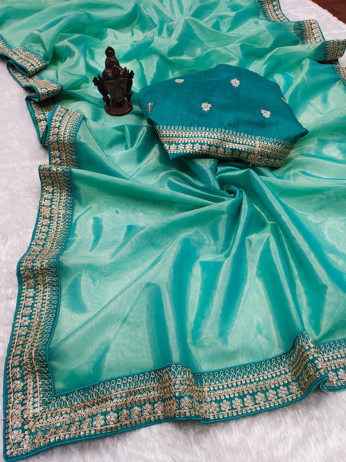 New Orange Color Banarasi Tissue Silk Jacquard n Lace Work Fancy Designer Partywear Saree