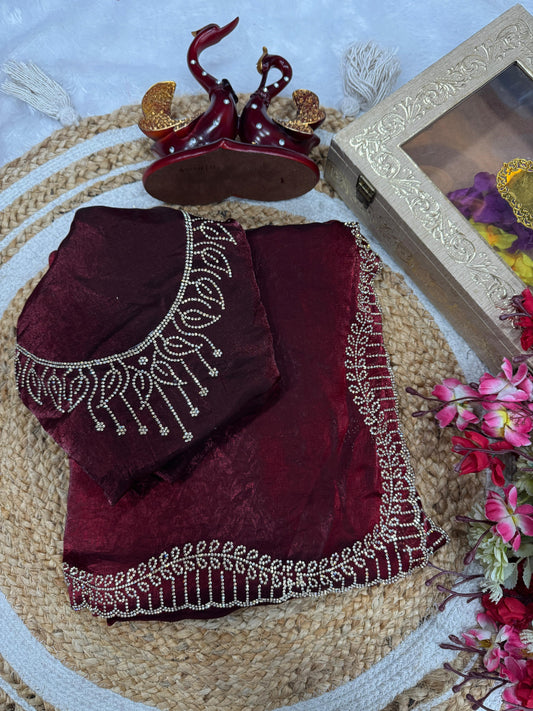 Original Jarkhan Diamond work in saree