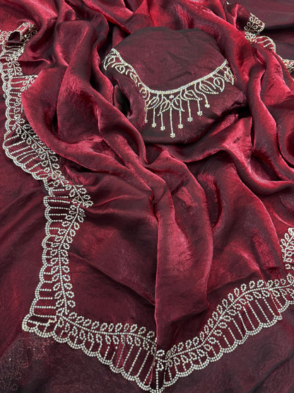 Original Jarkhan Diamond work in saree