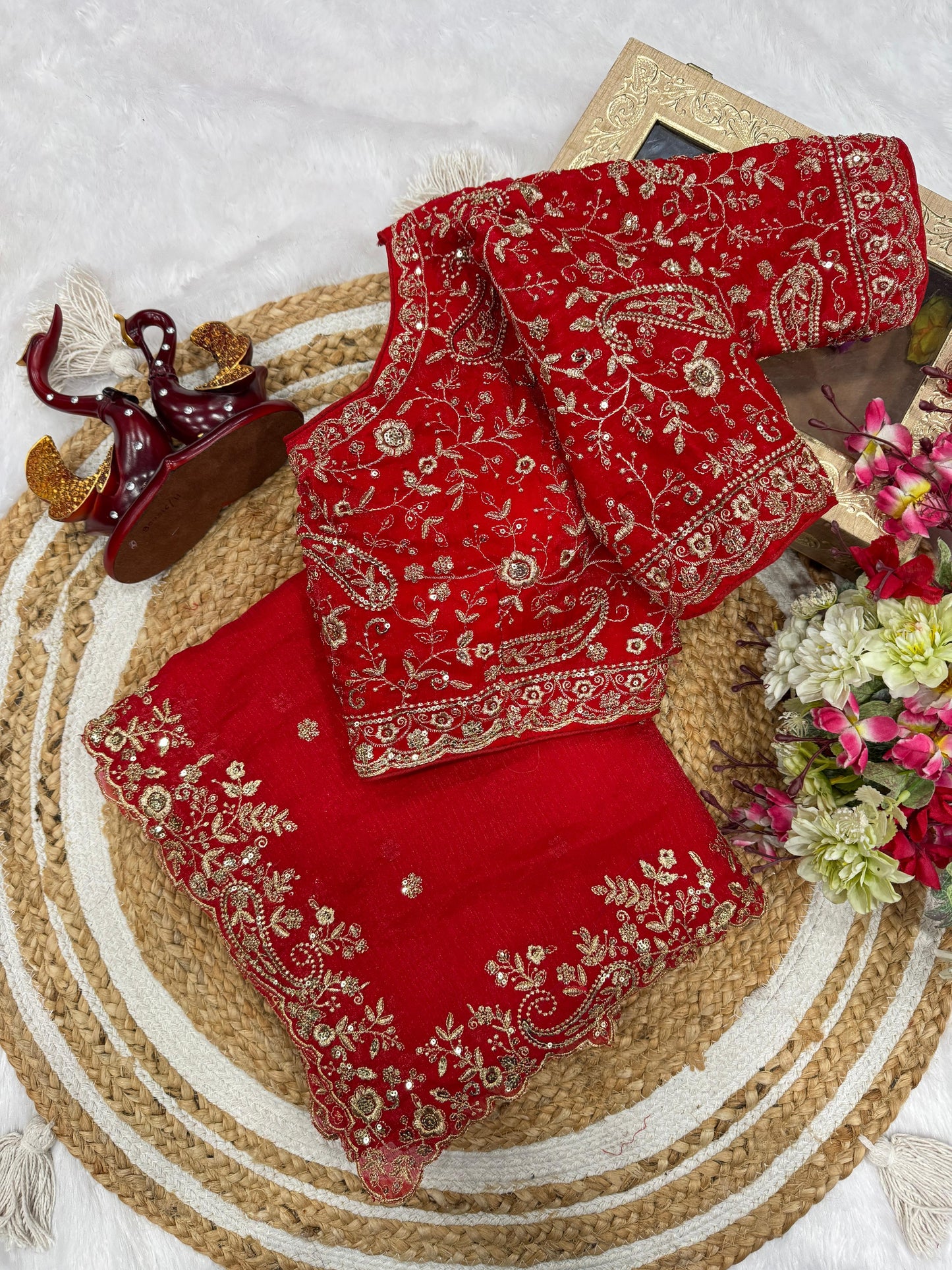 Festive special Red color trending saree collection by well ethnic