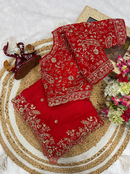 Festive special Red color trending saree collection by well ethnic