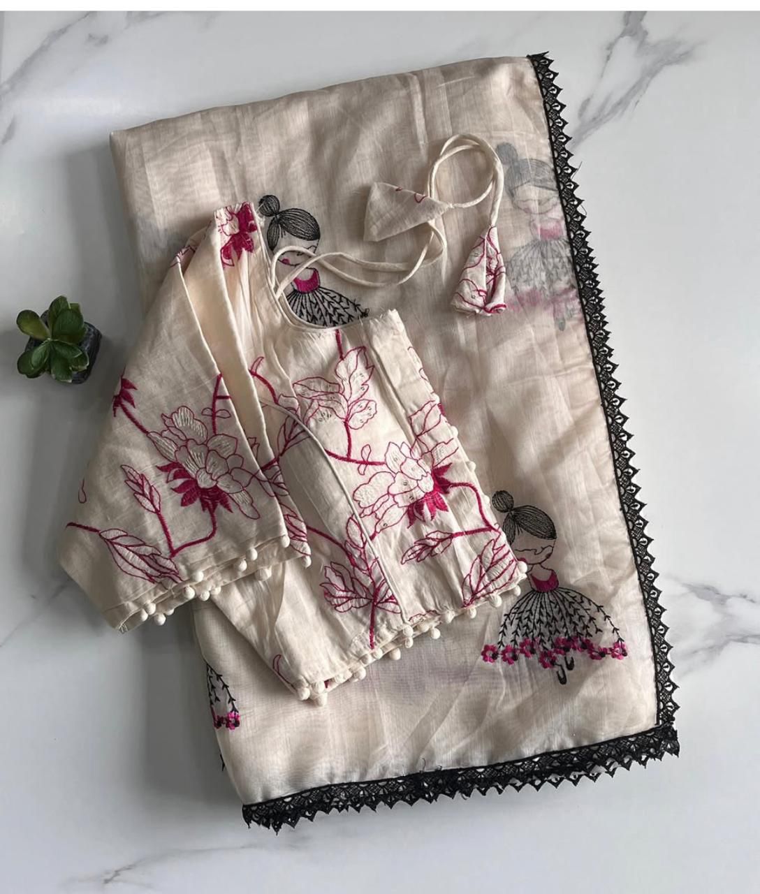 New Chanderi Cotton Embroidery n Tussels Work Fancy Designer Festive Wear Saree With Stitched Blouse