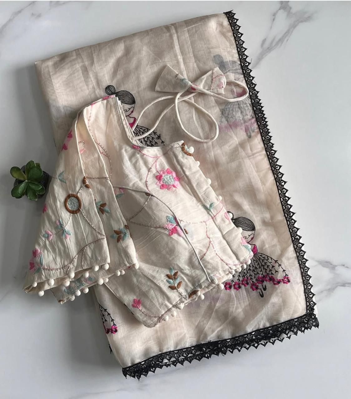 New Chanderi Cotton Embroidery n Tussels Work Fancy Designer Festive Wear Saree With Stitched Blouse