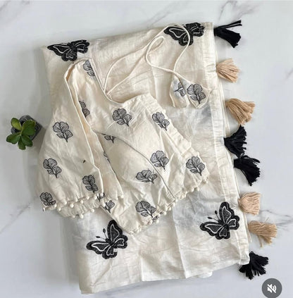 Chanderi Cotton Embroidery n Tussels Work Saree