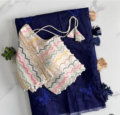 Chanderi Cotton Embroidery n Tussels Work Saree