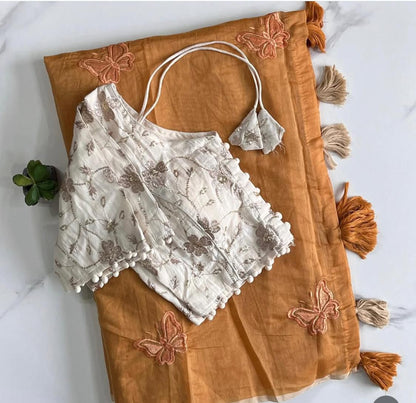 Chanderi Cotton Embroidery n Tussels Work Saree