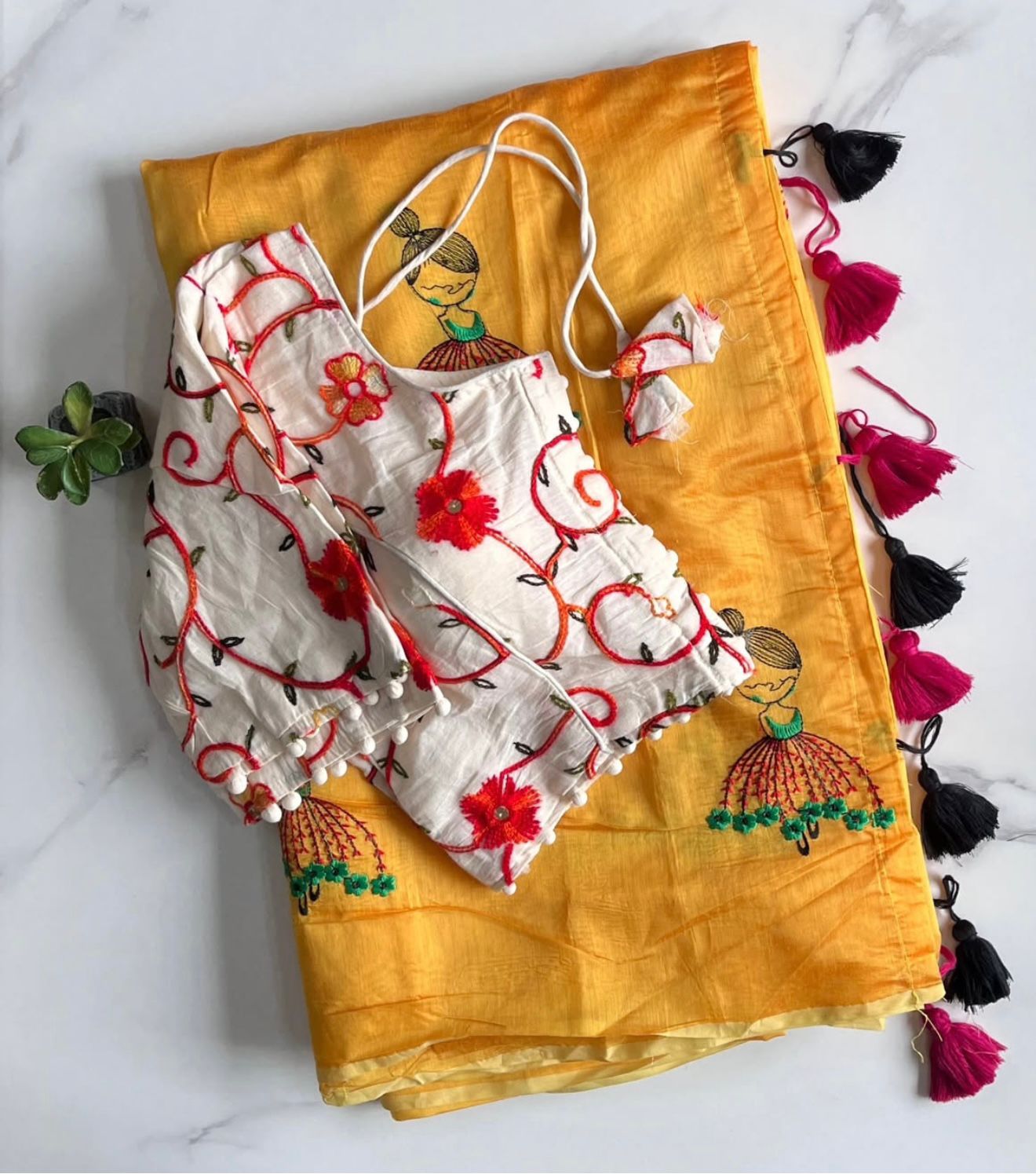 New Function Wear Chanderi Cotton Embroidery n Tussels Work Fancy Designer Saree With Stitched Blouse