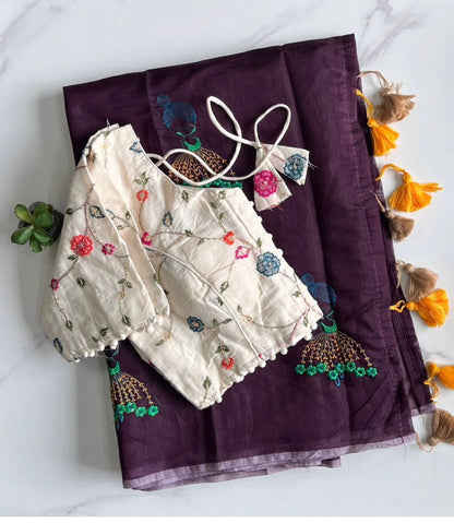 Chanderi Cotton Embroidery n Tussels Work Saree