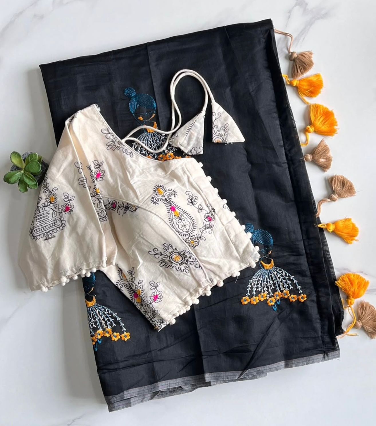 New Function Wear Chanderi Cotton Embroidery n Tussels Work Fancy Designer Saree With Stitched Blouse