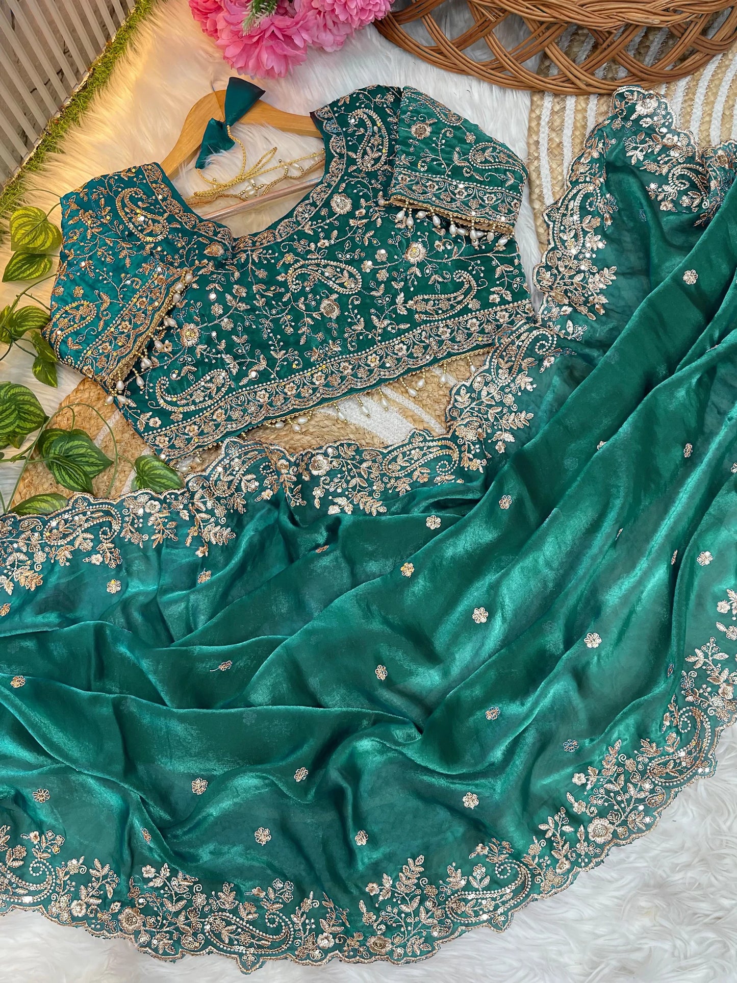 Fendy Satin Saree with 3mm Sequin Embroidery & Heavy Border