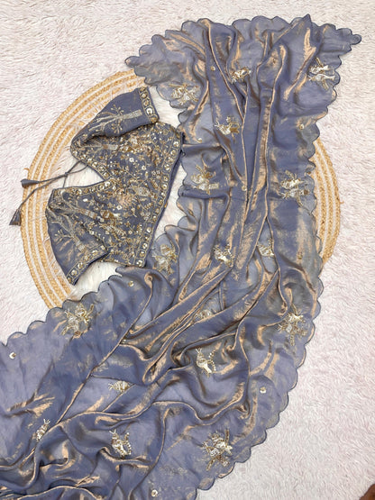 Pure Soft Fendy Silk With Hand Work Saree