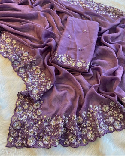 Crush Silk Saree With Fancy Sequince Embroderiy Work & Fancy Blouse