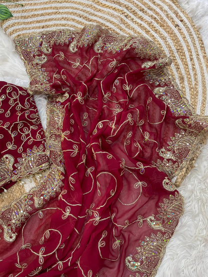 Soft nd Elegant Georgette Fabric saree with beautiful embroidery cording+ 3 mm sequence