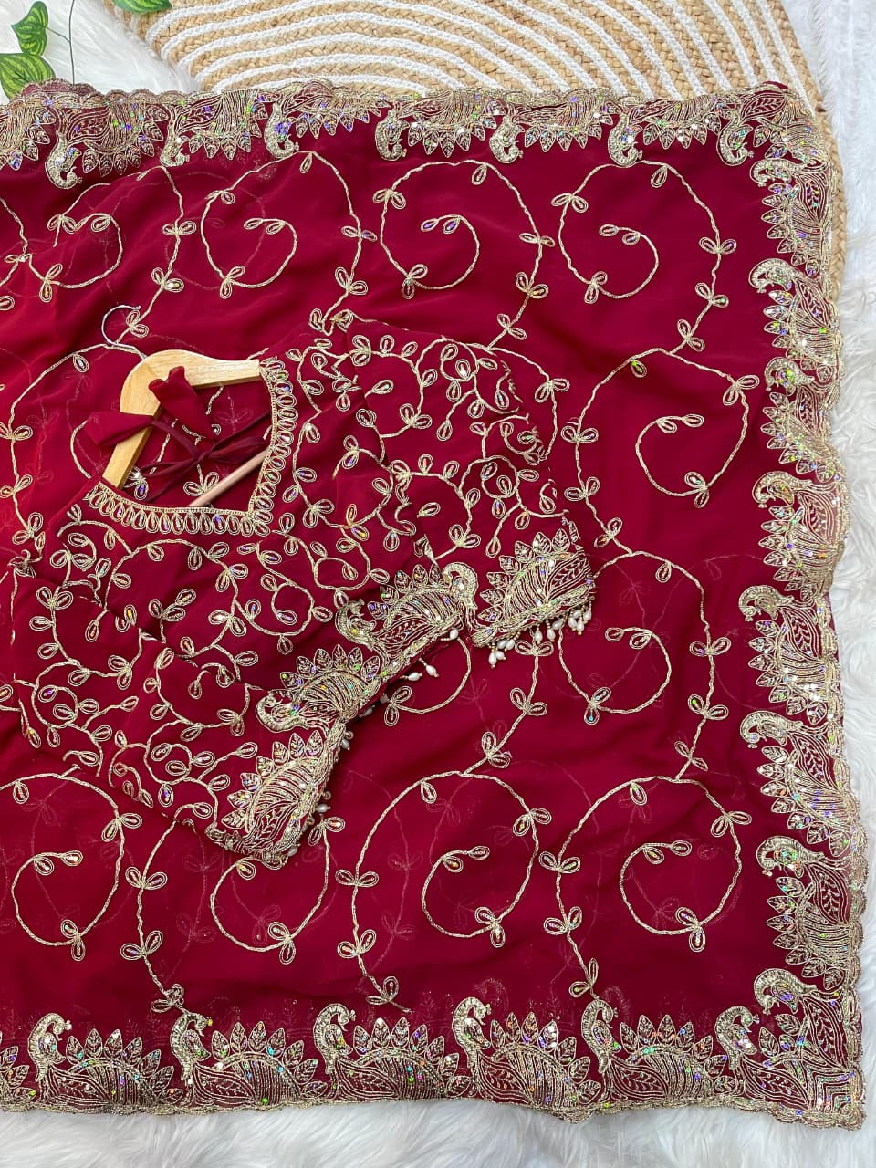 Soft nd Elegant Georgette Fabric saree with beautiful embroidery cording+ 3 mm sequence