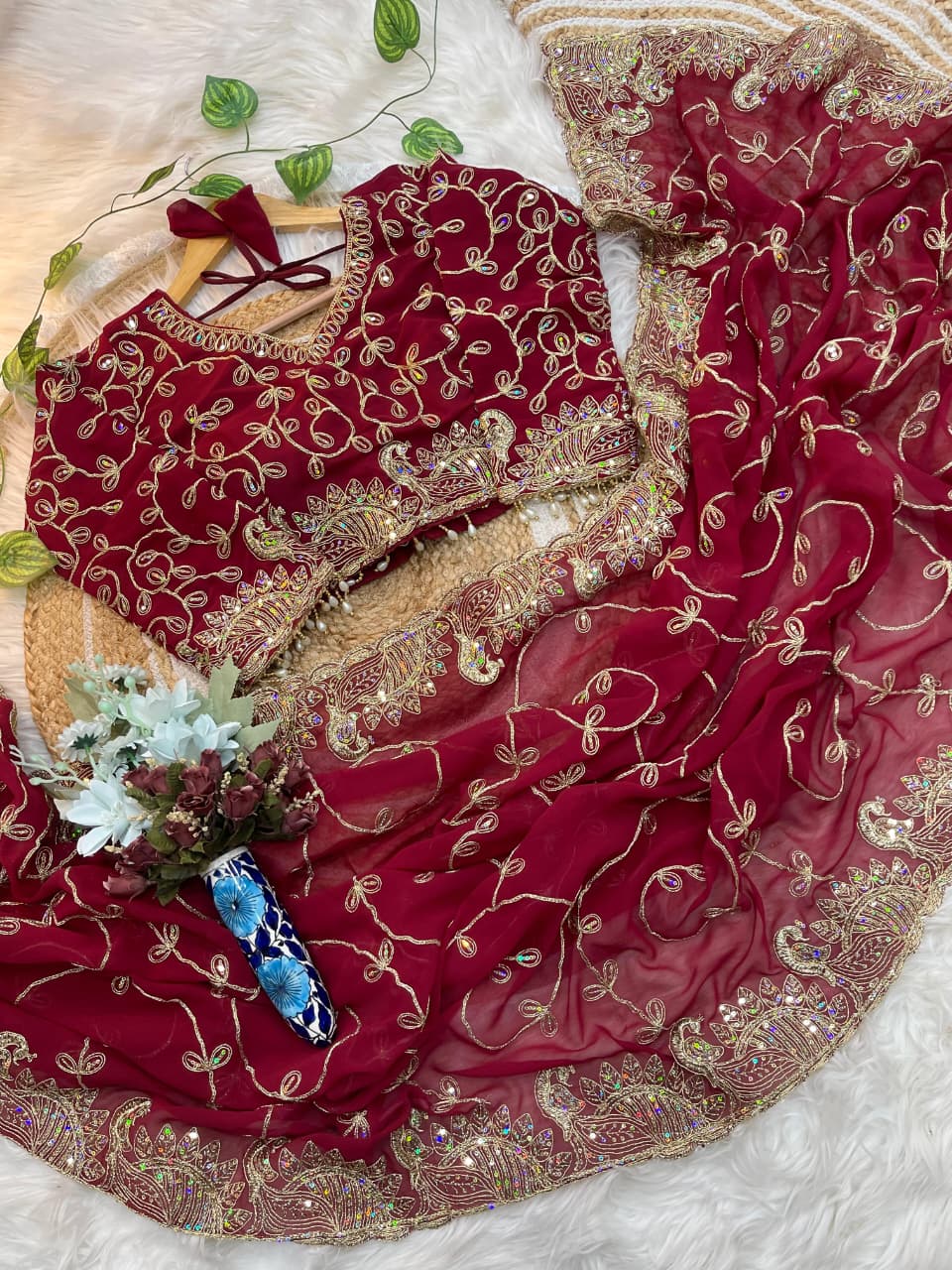 Soft nd Elegant Georgette Fabric saree with beautiful embroidery cording+ 3 mm sequence