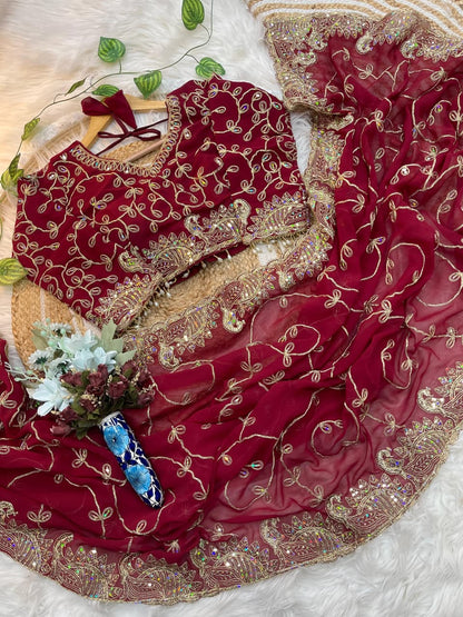 Soft nd Elegant Georgette Fabric saree with beautiful embroidery cording+ 3 mm sequence