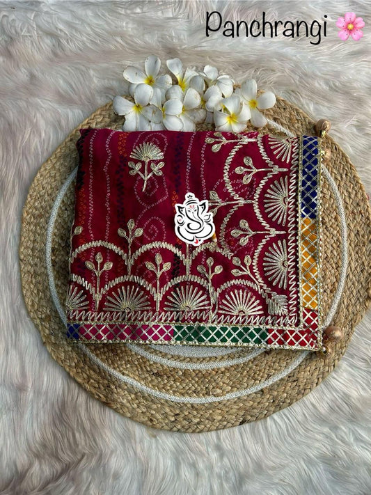 Beautiful  hand  Gota Patti work with readymade lace Boder & heay 4 tussle in pallu 👌👌