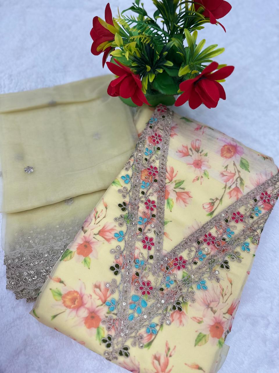 TOP DIGITAL HANDWORK DUPPATA ORAGANZA WORK INNER CRAPE