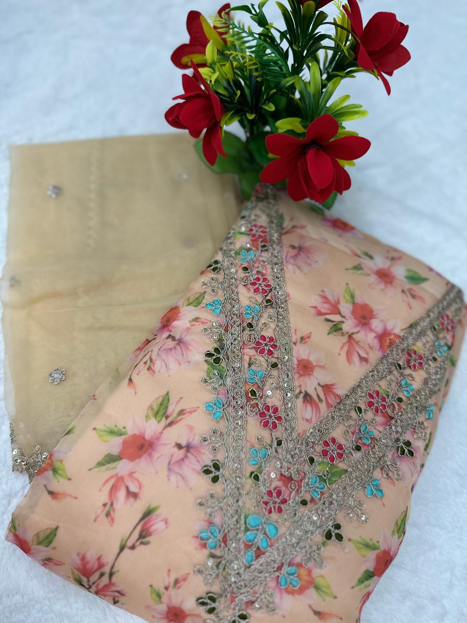 TOP DIGITAL HANDWORK DUPPATA ORAGANZA WORK INNER CRAPE