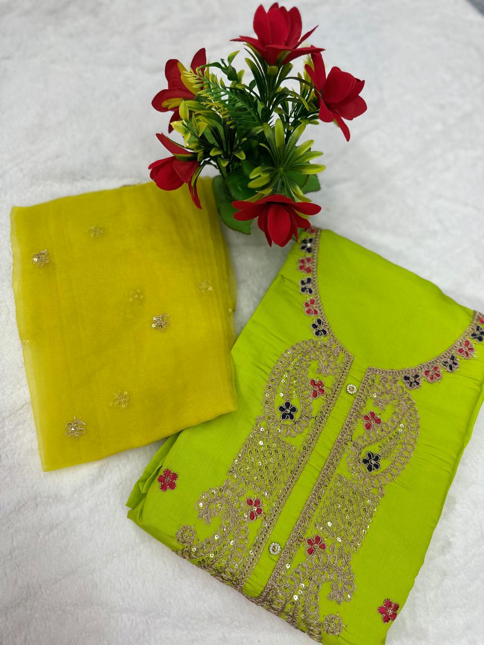 TOP DIGITAL HANDWORK DUPPATA ORAGANZA WORK INNER CRAPE