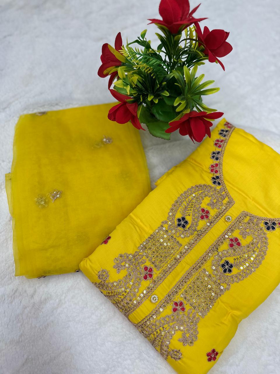 TOP DIGITAL HANDWORK DUPPATA ORAGANZA WORK INNER CRAPE