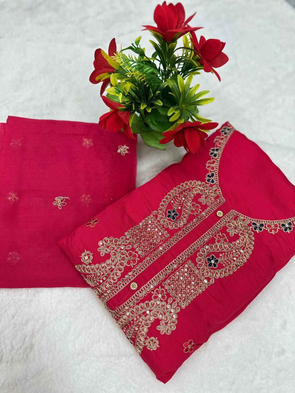 TOP DIGITAL HANDWORK DUPPATA ORAGANZA WORK INNER CRAPE