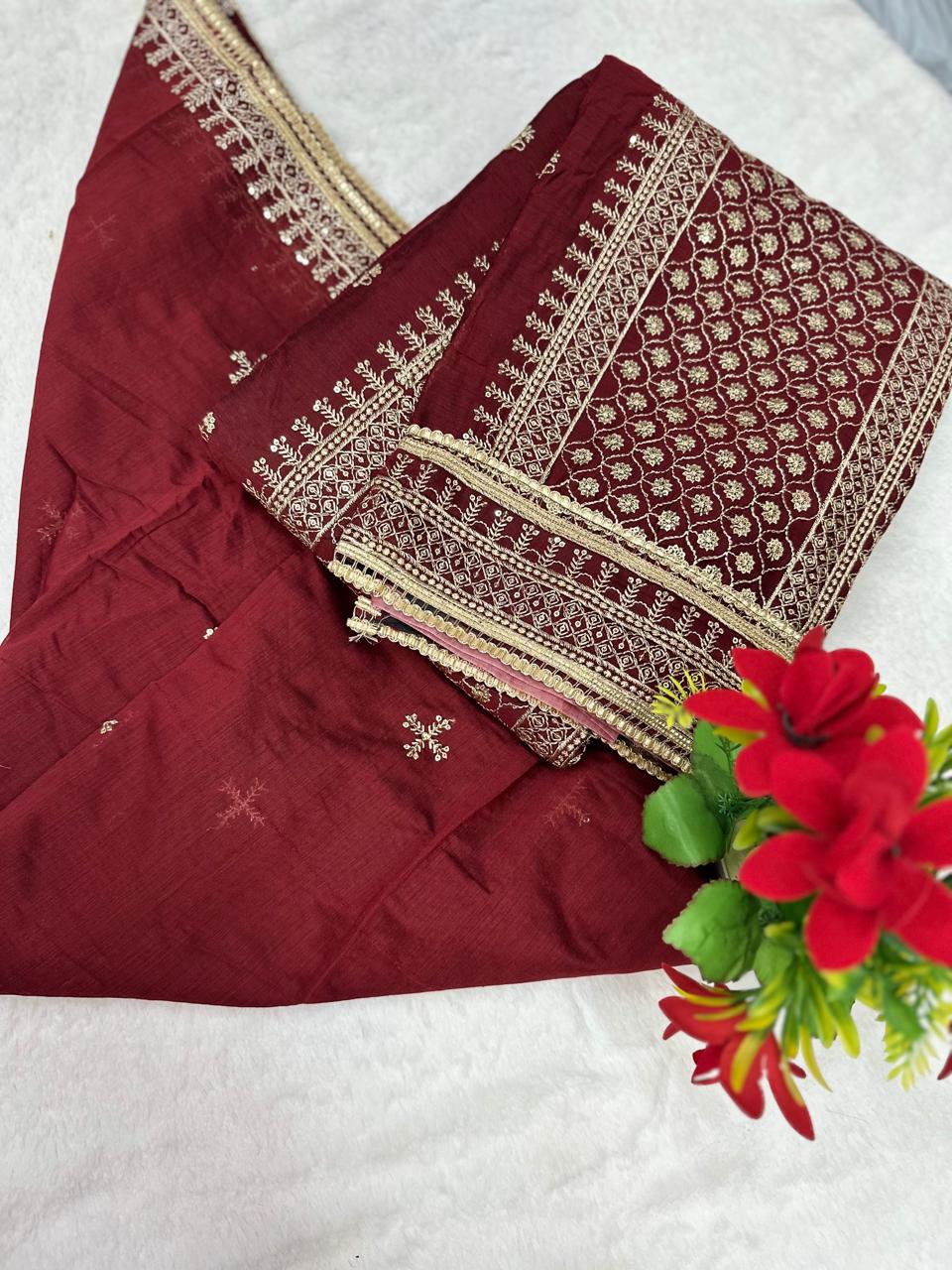 TOP DIGITAL HANDWORK DUPPATA ORAGANZA WORK INNER CRAPE