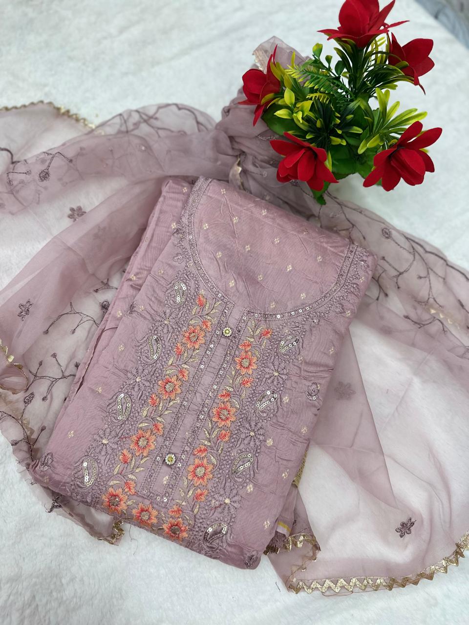 TOP DIGITAL HANDWORK DUPPATA ORAGANZA WORK INNER CRAPE