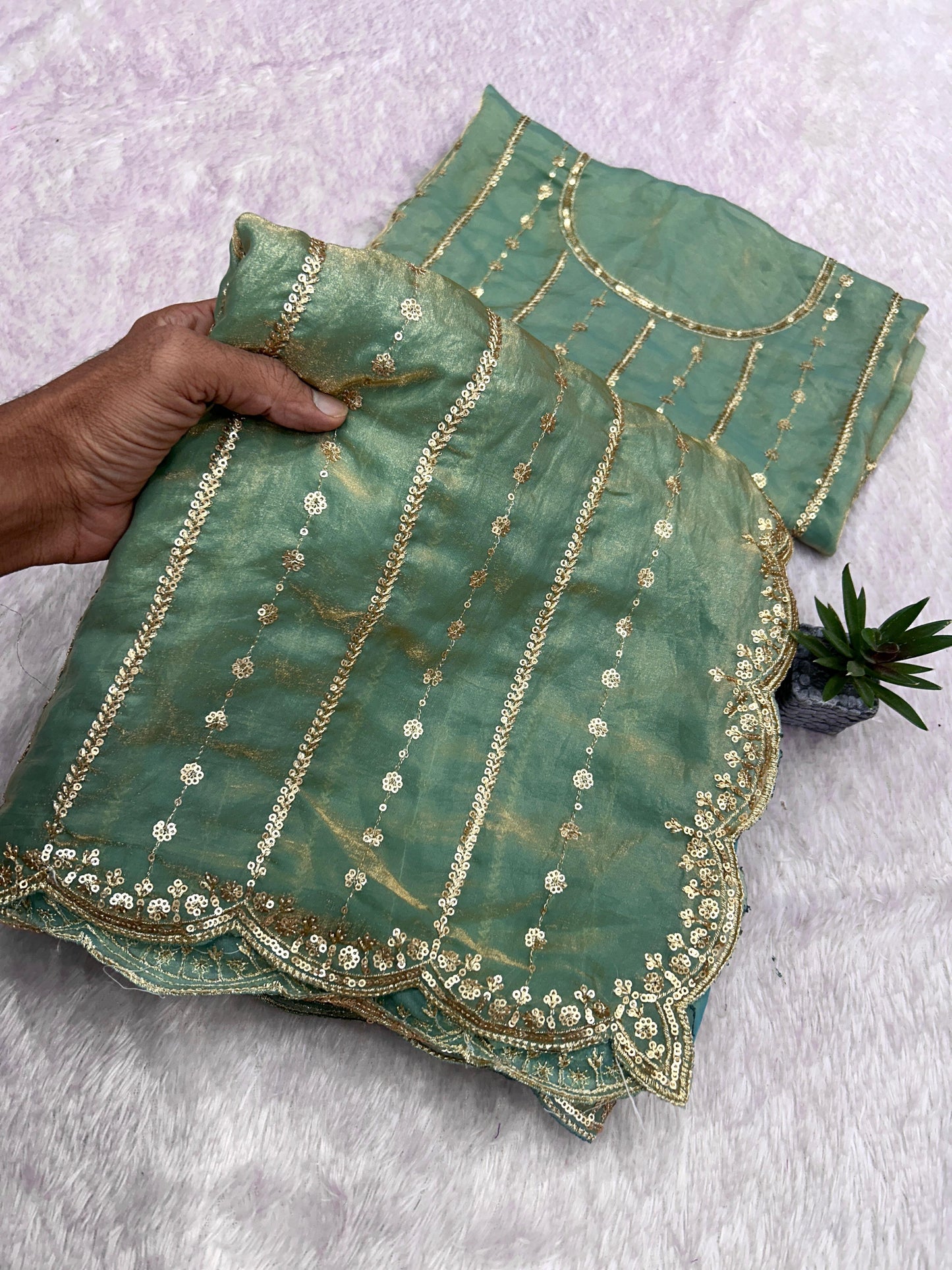 Fendy Sattin Dual Shad Saree Multi Sequence