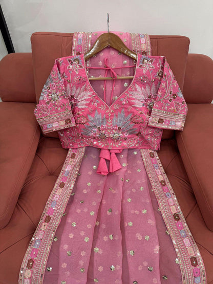 HEAVY SOFT TISSU ORGANZA SILK ON HEAVY EMBROIDERY ZARI MULTI THREAD, DORI & SEQUENCES WORK ALL OVER SAREE WITH BEAUTIFUL LACE BORDER ON SAREE